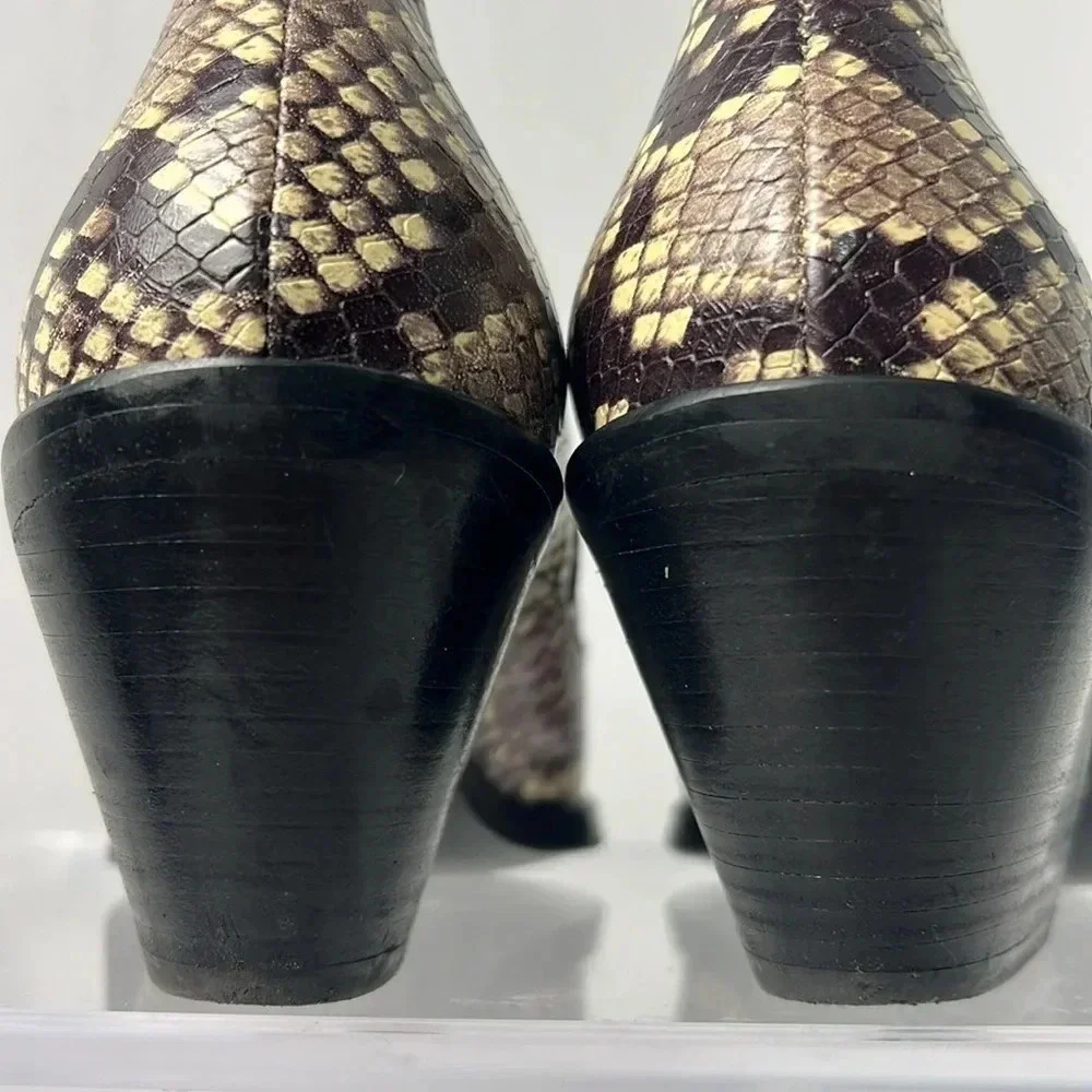 & Other Stories Snakeskin Pointed Toe Ankle Chelsea Bootie Stacked Heel Size 7 - Picture 6 of 13